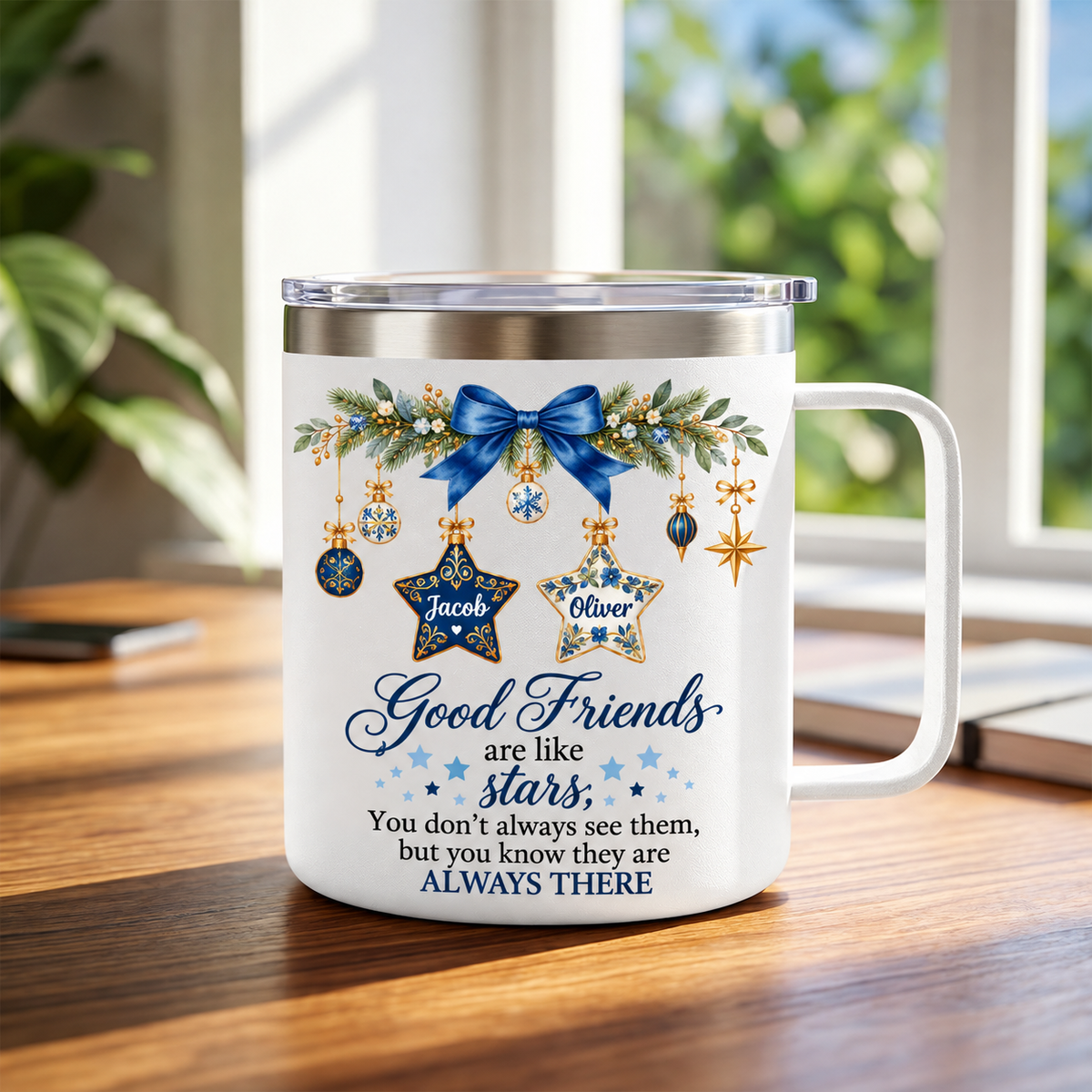 Good Friends Are Like Stars - Personalized Stainless Steel Tumbler With Handle - Christmas Gift for Best Friends