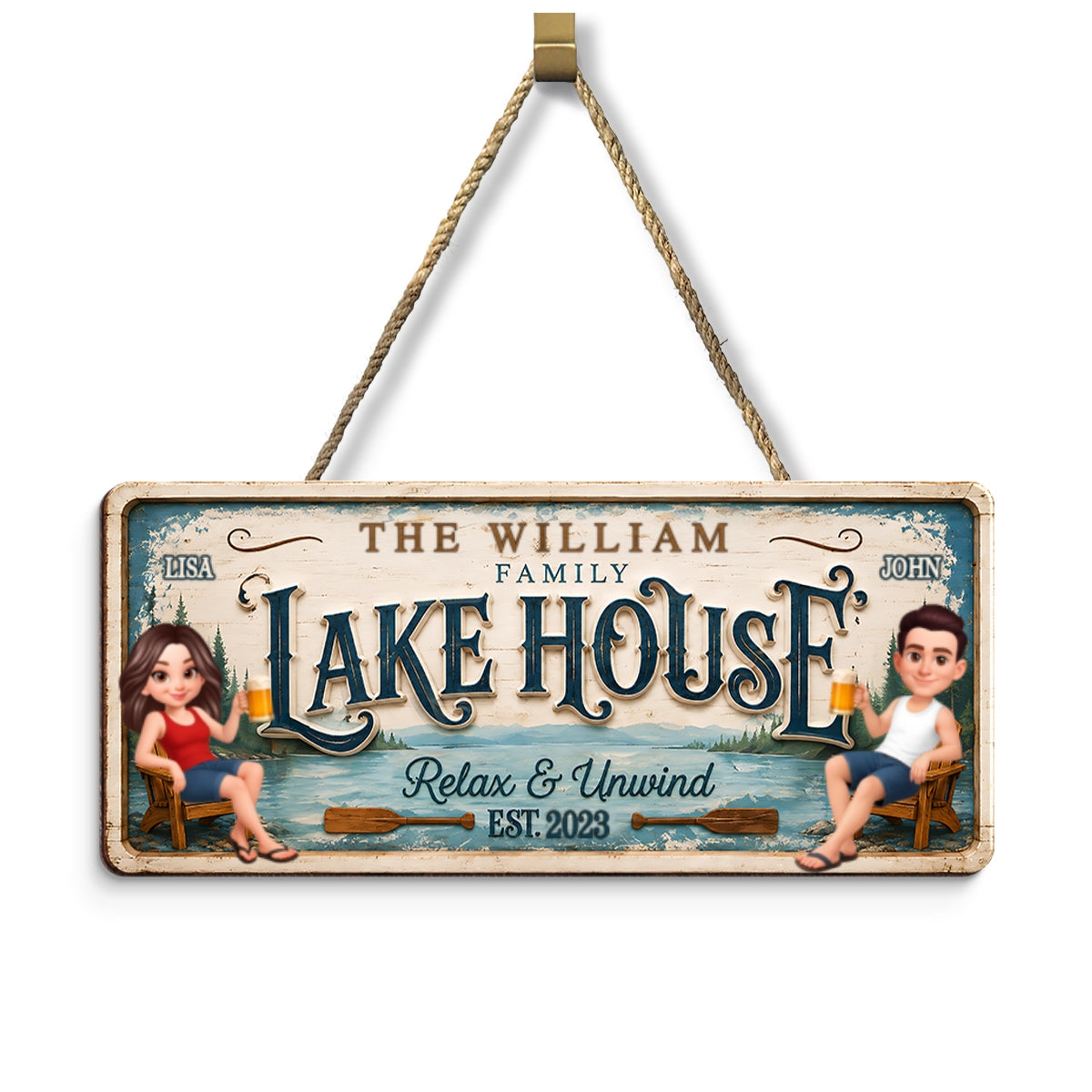 Family Lake House Relax & Unwind - Personalized Wood Sign - Gift For Couple, Family, Summer Decorations