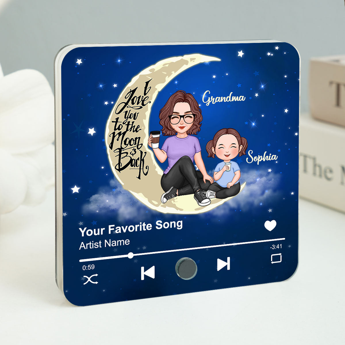 Cute Grandma & Grandkid I Love You To The Moon And Back Personalized Music Fridge Magnet