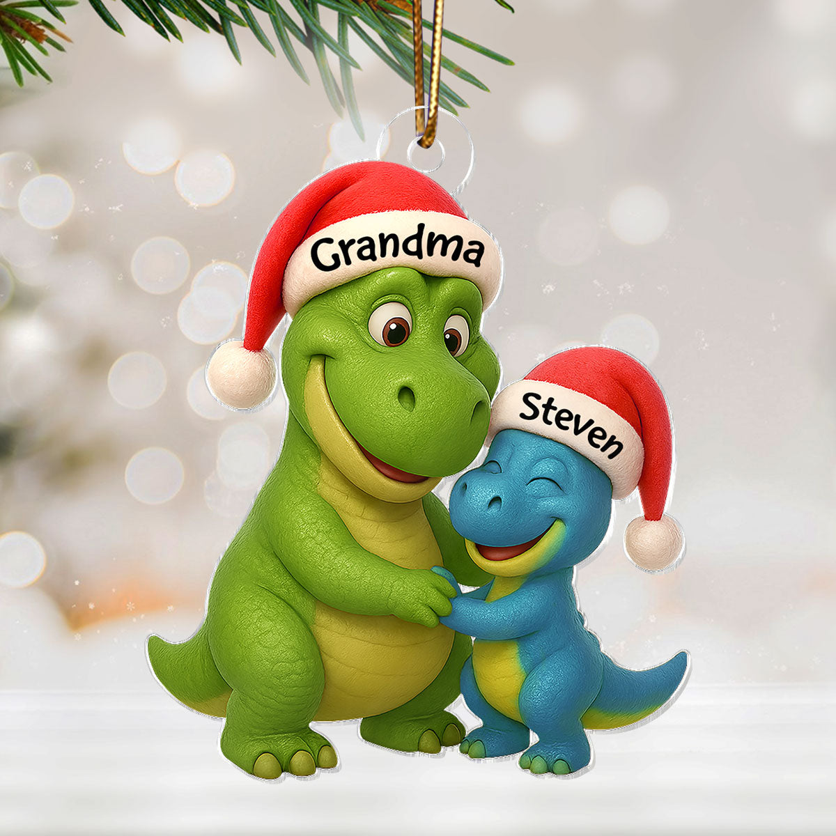 3D Effect Heartwarming Grandmasaurus Hugging Dinosaur Grandkid - Personalized Acrylic Car Hanger - Fun & Unique Gift For Grandkids