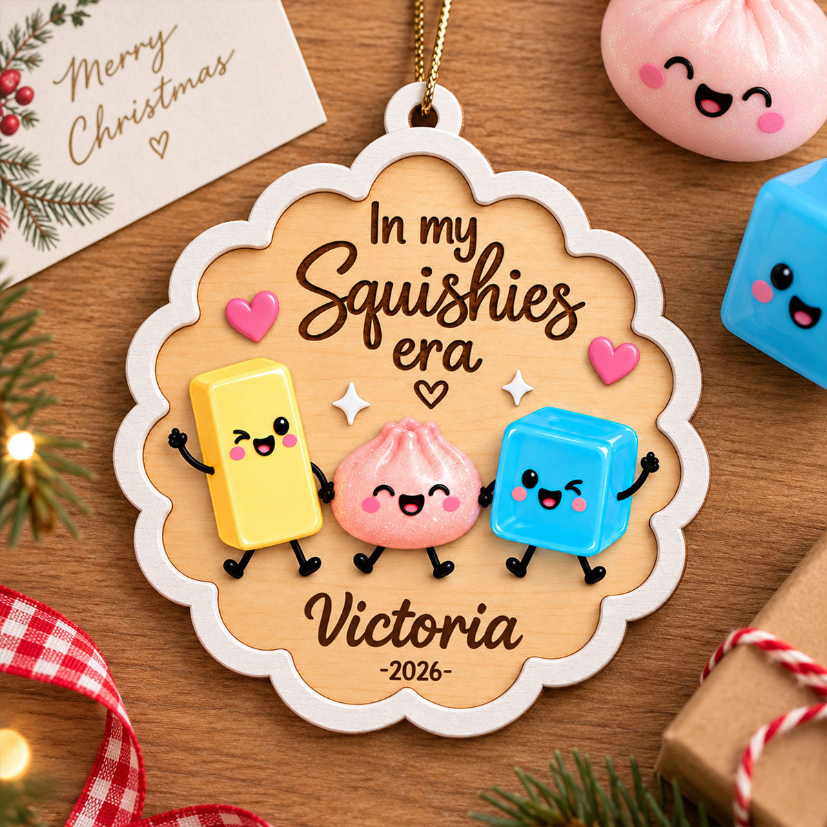 The Year Of Squishy Hunting Cute Squishies 2D Flat - Personalized Wooden Ornament - Christmas 2026 Keepsake
