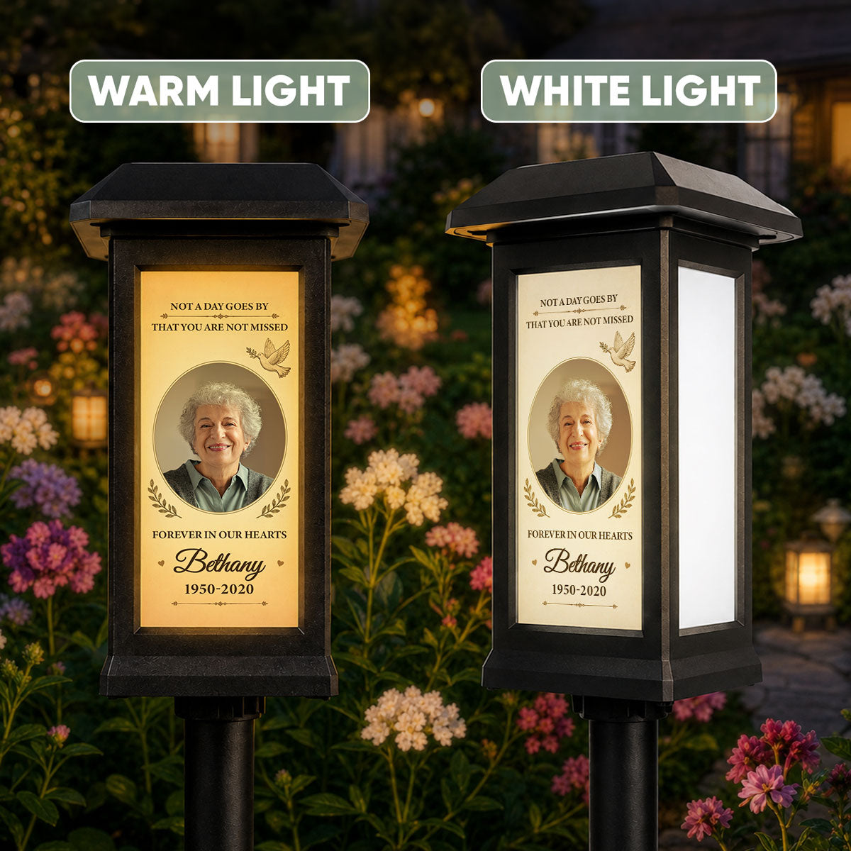 Forever in Our Hearts - Personalized Solar Garden Light - Custom Photo Gravesite Light, Outdoor Remembrance Garden Stake, Loss of Loved One Sympathy Gift