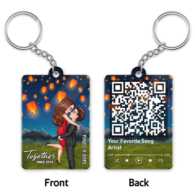 Couple Kissing Under Sky Lantern Night Favorite Song QR Song Personalized Acrylic Keychain
