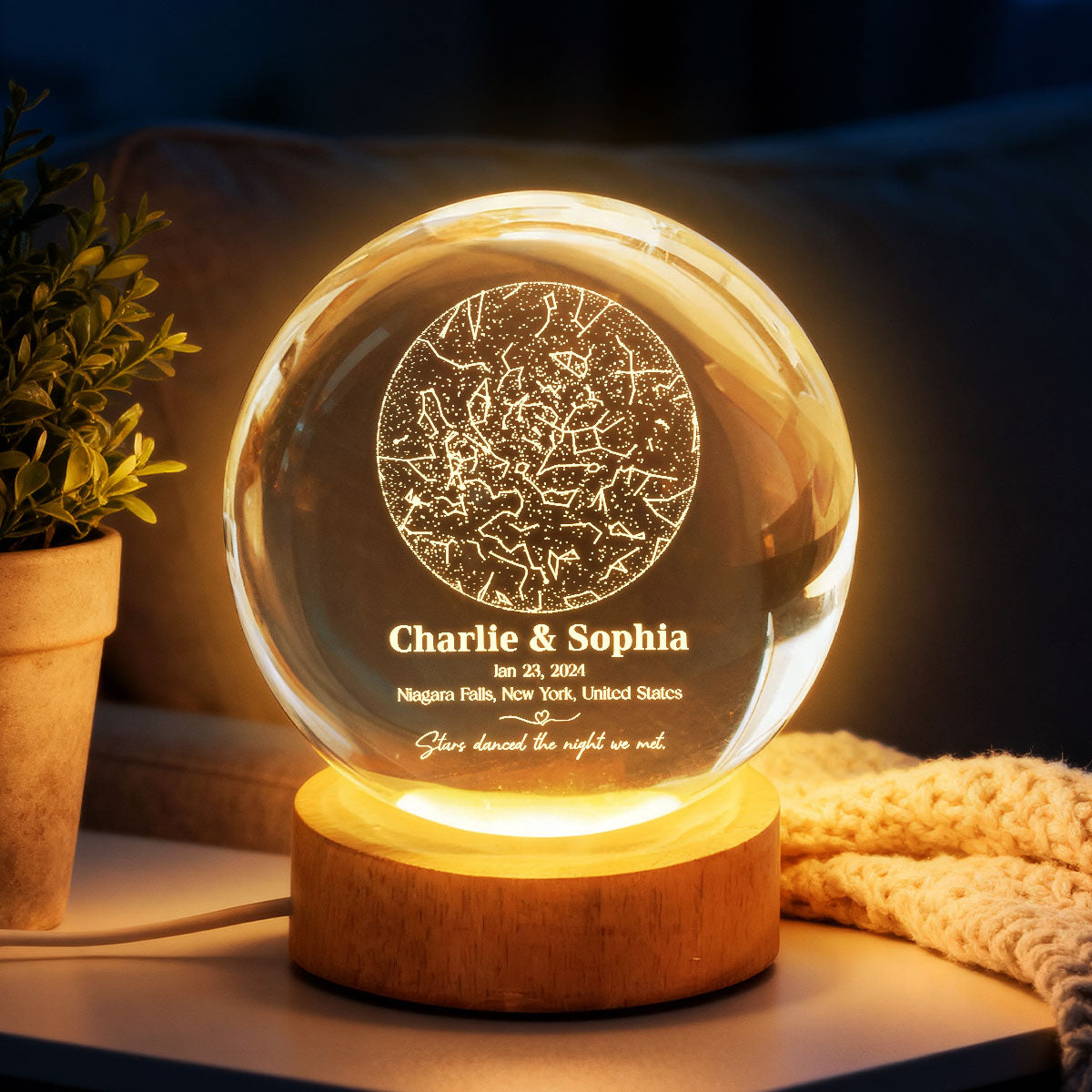 The Night We Met Star Map - Personalized Crystal Ball Night Light - Gift for Couple