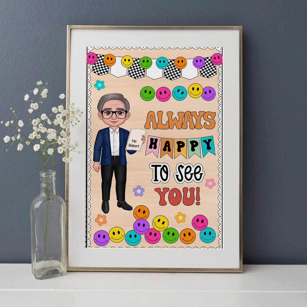 Teacher Happy To See Your Face Personalized Poster, Classroom Decoration, Back To School Poster