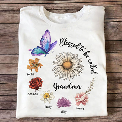 Blessed To Be Called Mom Grandma Circle Birth Month Flowers Personalized Shirt, Gift for Moms, for Grandmas