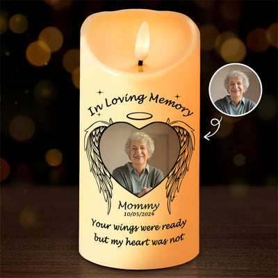 Memorial Angel Wings Personalized LED Candle, Custom Photo Sympathy Gift