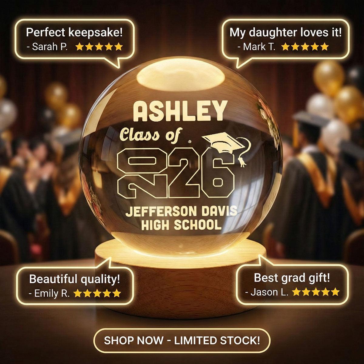Class Of Graduation Year Senior - Personalized Crystal Ball LED Night Light - Gift For Graduation Day, Graduation Gift, Keepsake