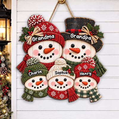 Cute Grandpa Grandma Snowman - Personalized Wood Sign - Christmas Decoration For Porch, Window, Door