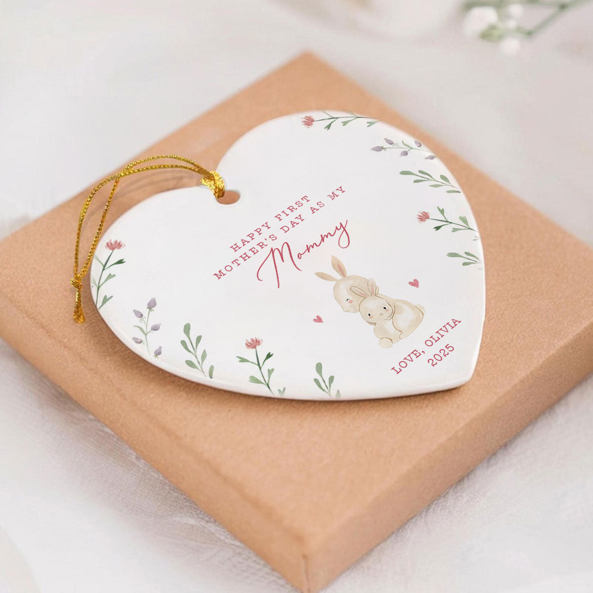 Cute Animals Personalized Heart Ceramic Ornament, Heartfelt First Gift for Mom, Gift for Grandma