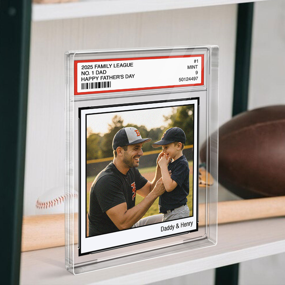Custom Photo No. 1 Dad Trading Card Vintage Style Personalized Acrylic Block Plaque