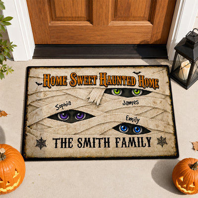 Mummy Family Peeking Eyes 2D Flat - Personalized Doormat - Funny Halloween Family Decoration