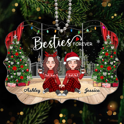 Cute Besties Sisters Christmas Window City Skyline Personalized Acrylic Ornament