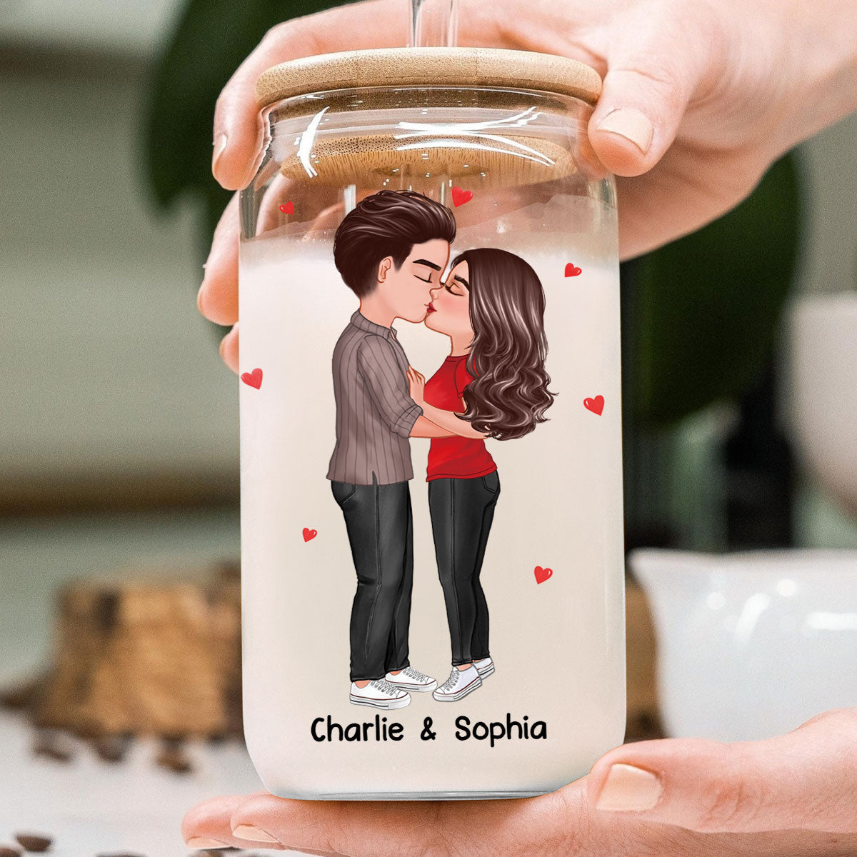 Couple Kissing I Met You Personalized Clear Glass Can