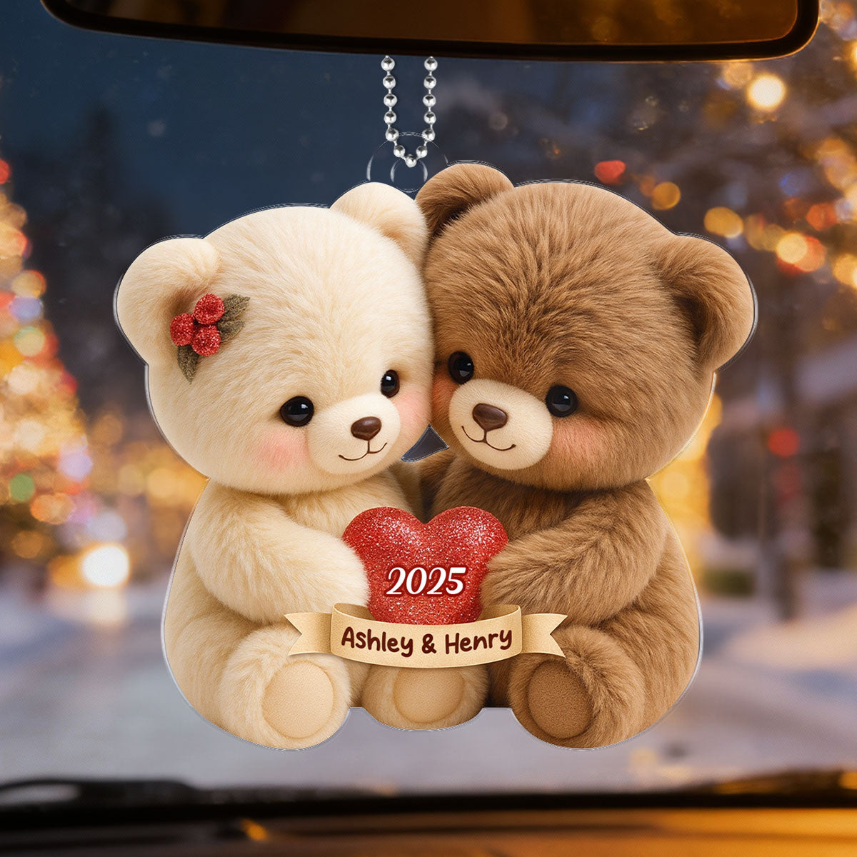 Loving Bear Couple - Personalized Acrylic Car Hanger - Sentimental Gift for him, for her
