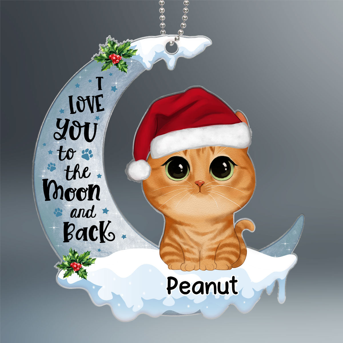 Watercolor Cute Dogs Cats Sitting On Christmas Moon Personalized Acrylic Ornament
