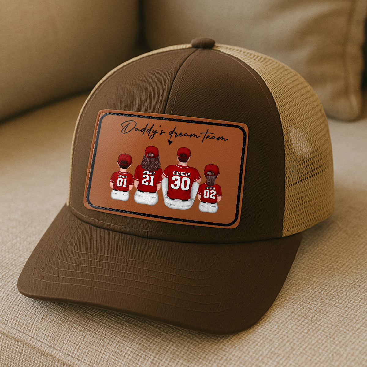 Daddy's Dream Team Personalized Trucker Hat, Father's Day Snapback Baseball Hat Gift for Baseball Dads