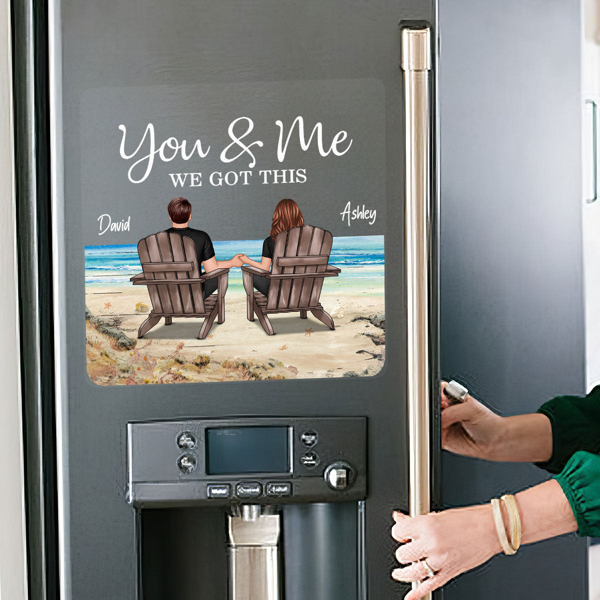 Back View Couple Sitting Beach Landscape Personalized Decal