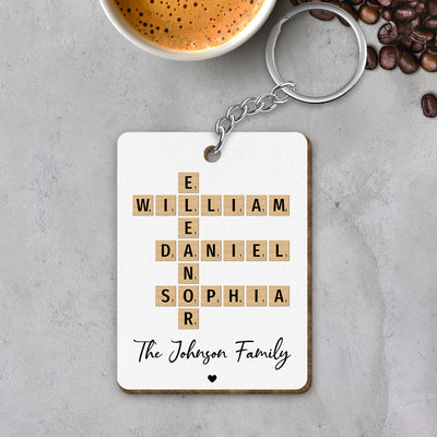 Family Crossword Puzzle Art Created In A Moment, Treasured Forever Personalized Wooden Keychain