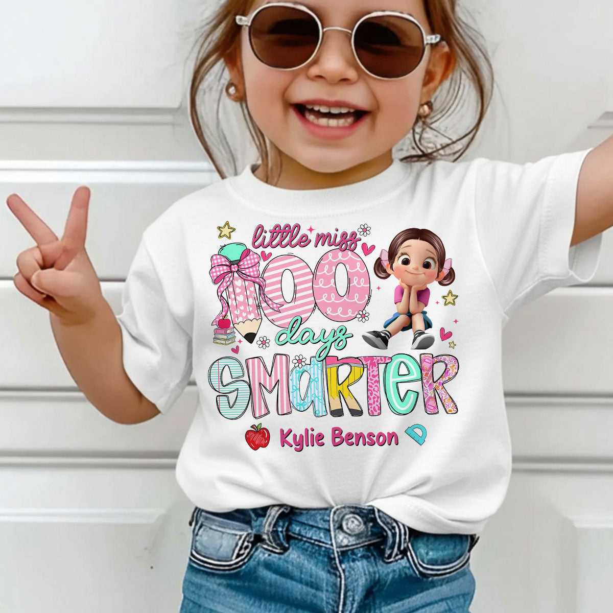 Little Miss 100 Days Smarter Little Girl - Personalized Kid T-Shirt - 100 Days Of School For Daughter, Granddaughter