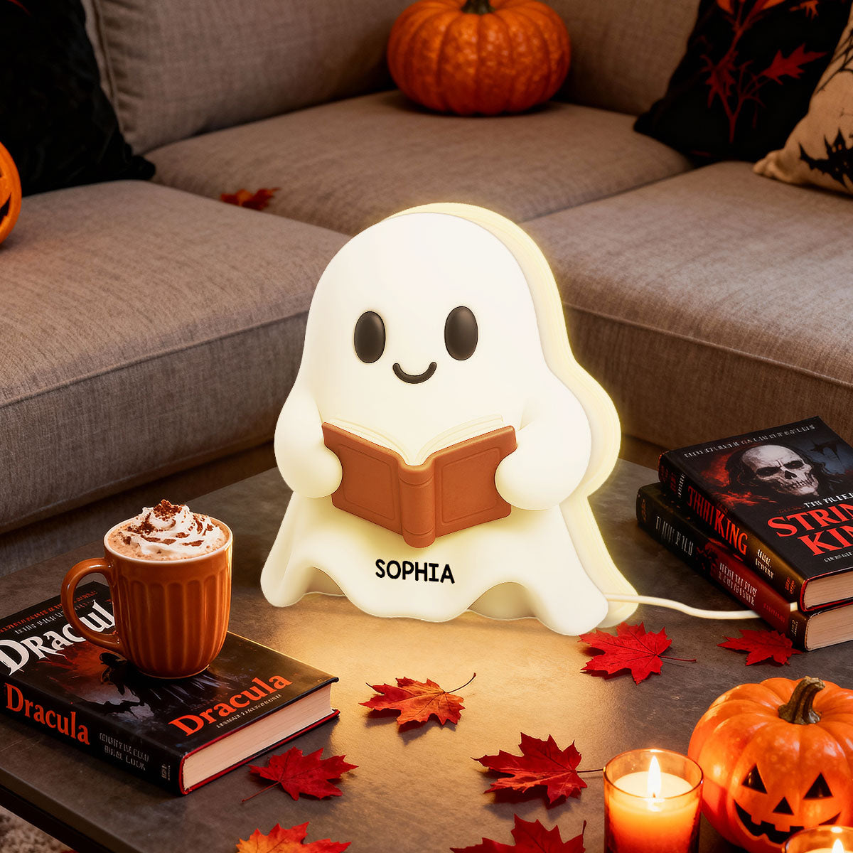 Halloween Boo Ghost Reading Book - Personalized Light Box - Gift For Book Lovers