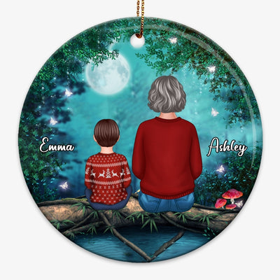 Grandma Grandkids Tree Log Background Personalized Circle Ornament