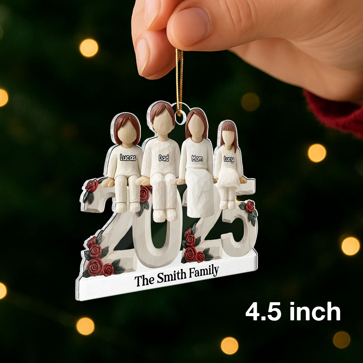 3D Effect Wooden Family Together 2025 - Personalized Acrylic Ornament - Heartwarming Christmas For Family