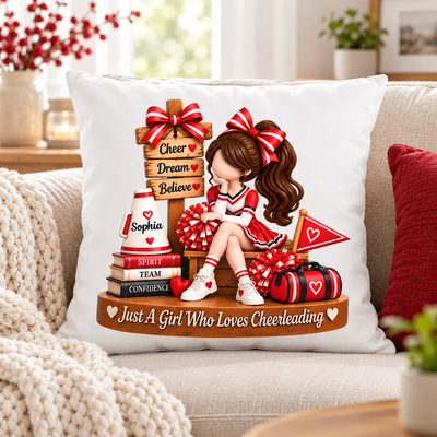 Just a Girl Who Loves Cheerleading - Personalized Pillow - Christmas Gift for Daughter, Granddaughter