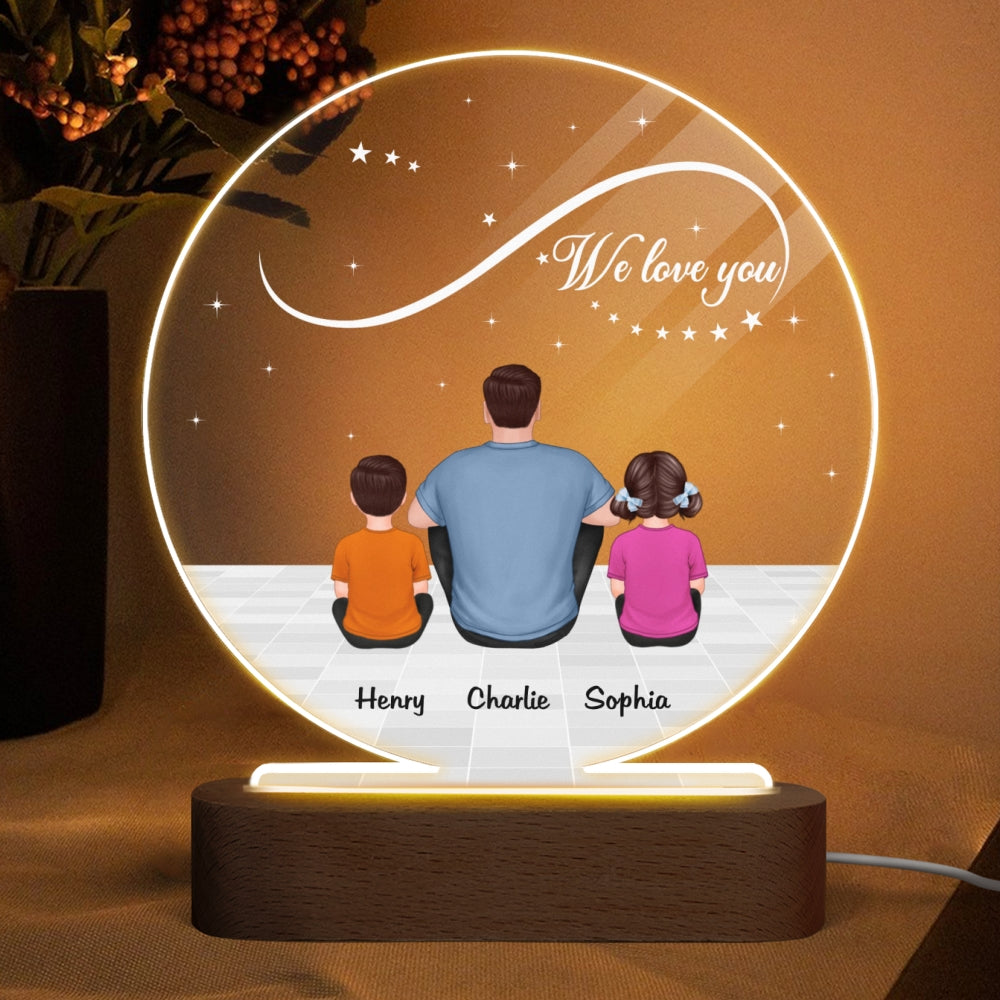 Infinity Dad Grandpa We Love You Back View Dad And Kids Dogs Cats Sitting Personalized Personalized Circle Acrylic Plaque LED Night Light