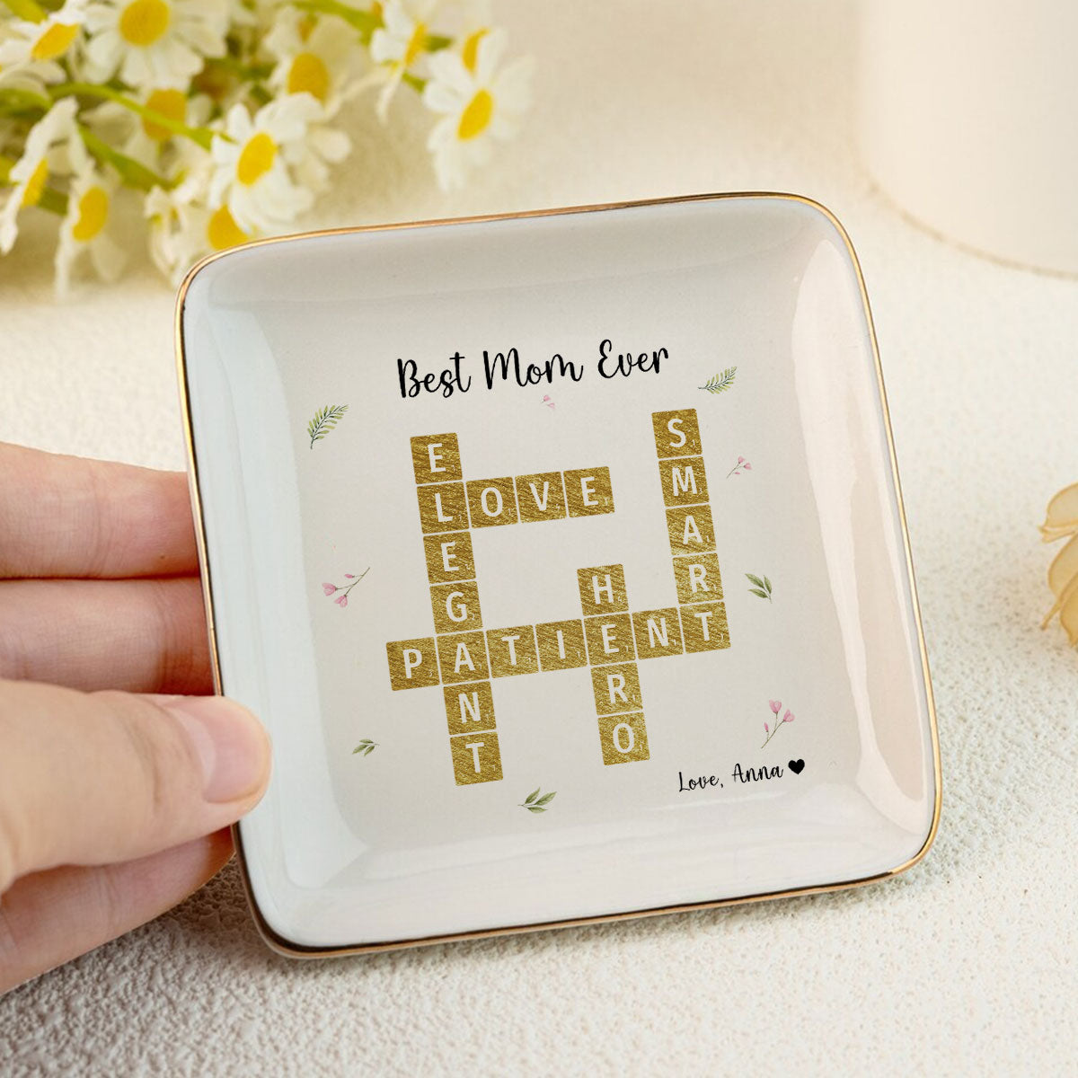Best Mom Grandma Ever Appreciation Crossword Art - Created In A Moment Personalized Jewelry Dish