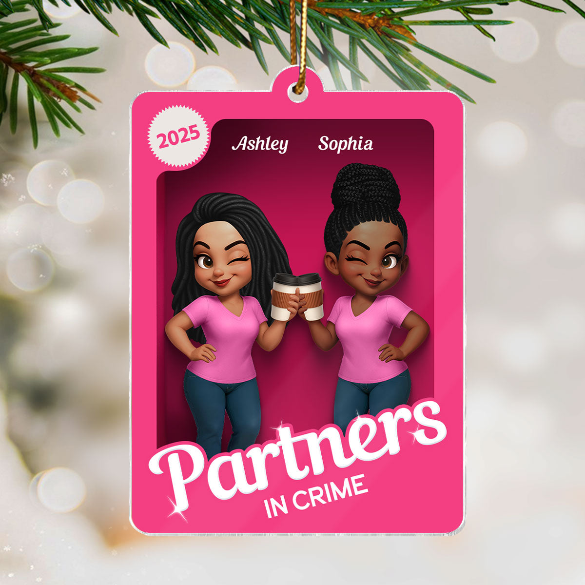 Besties Sisters 3D Effect Pink Toy Box - Personalized Acrylic Ornament - Gift for Besties, Best Friends