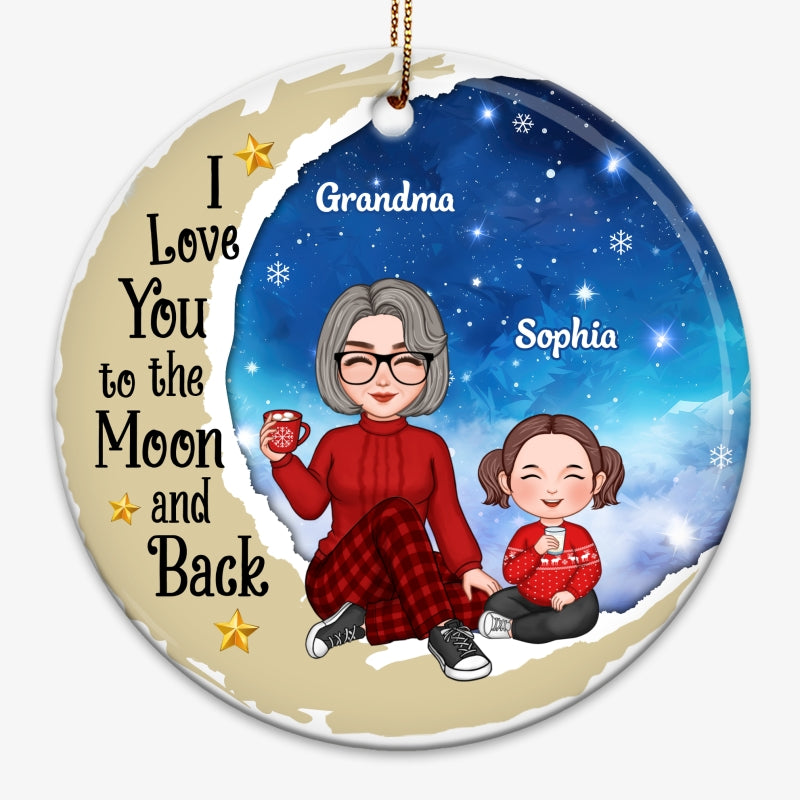 Cute Grandma Kids On Moon Paper Tearing Patterned Personalized Circle Ornament