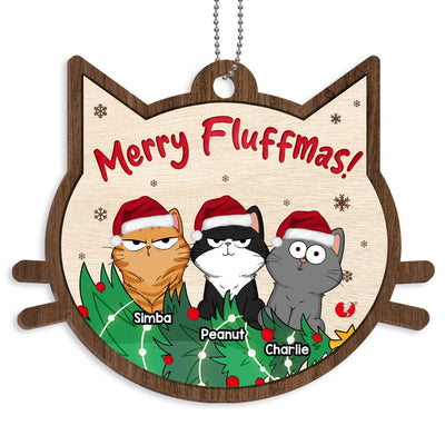 Merry Fluffmas Funny Cats Expression Personalized Wooden Ornament