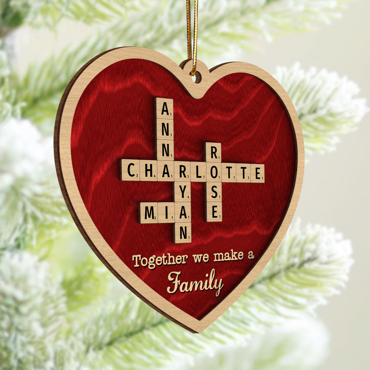 Together We Make A Family Crossword Puzzle Art Personalized 2-Layered Wooden Ornament, Christmas Gift For Husband Daughter Son
