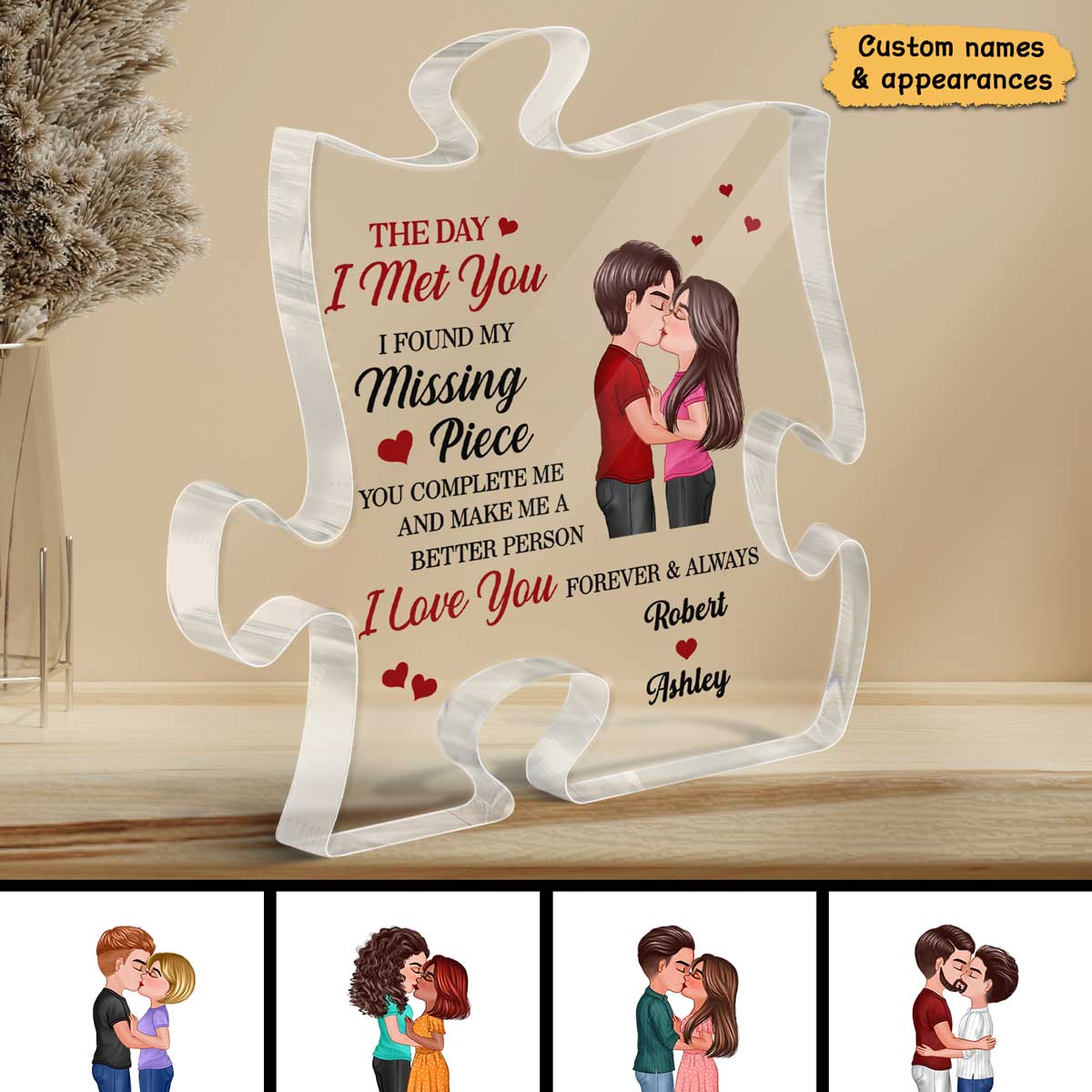 Doll Couple Kissing Found My Missing Piece Anniversary Gift For Him For Her Personalized Puzzle Acrylic Plaque