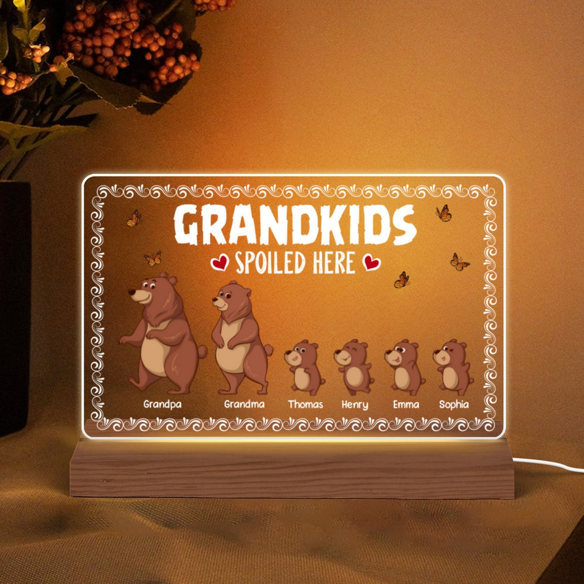 Bear Grandparents Grandkids Spoiled Here Personalized Custom Shape LED
