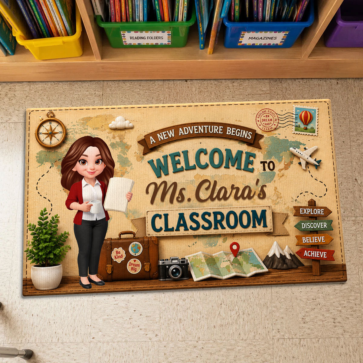 A New Adventure Begins Teacher Classroom - Personalized Doormat - Back To School Gift For Teacher, Classroom Decor
