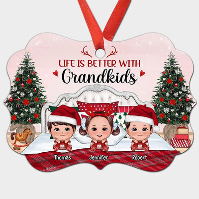 Kids Chin On Hands On Bed Personalized Christmas Ornament