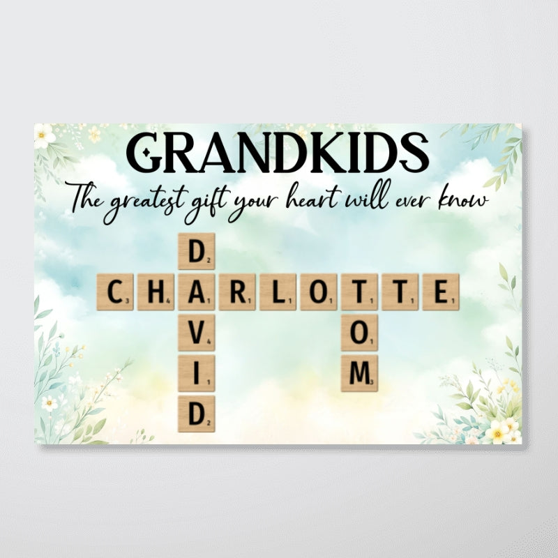 Floral Wooden Texture Grandkids Greatest Gift Crossword Puzzle Personalized Poster, Gift For Grandma
