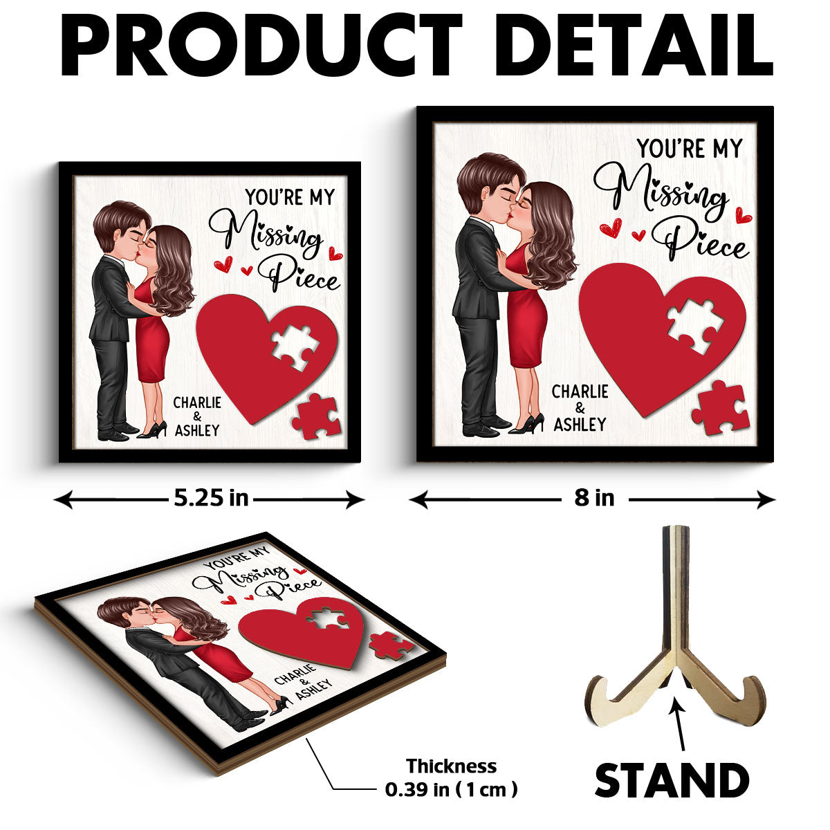 You're My Missing Piece Red Heart  Gift For Him For Her Personalized 2-layer Wooden Plaque