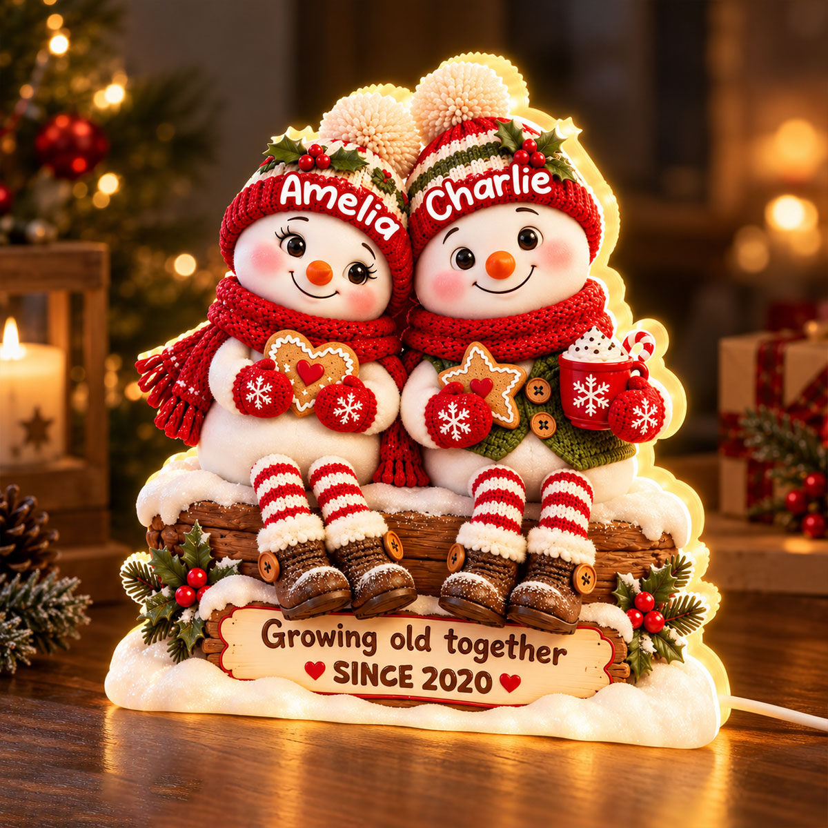 Snowman Couple Growing Old Together - Personalized Light Box - Heartfelt & Thoughtful Christmas Gift for Her, for Him