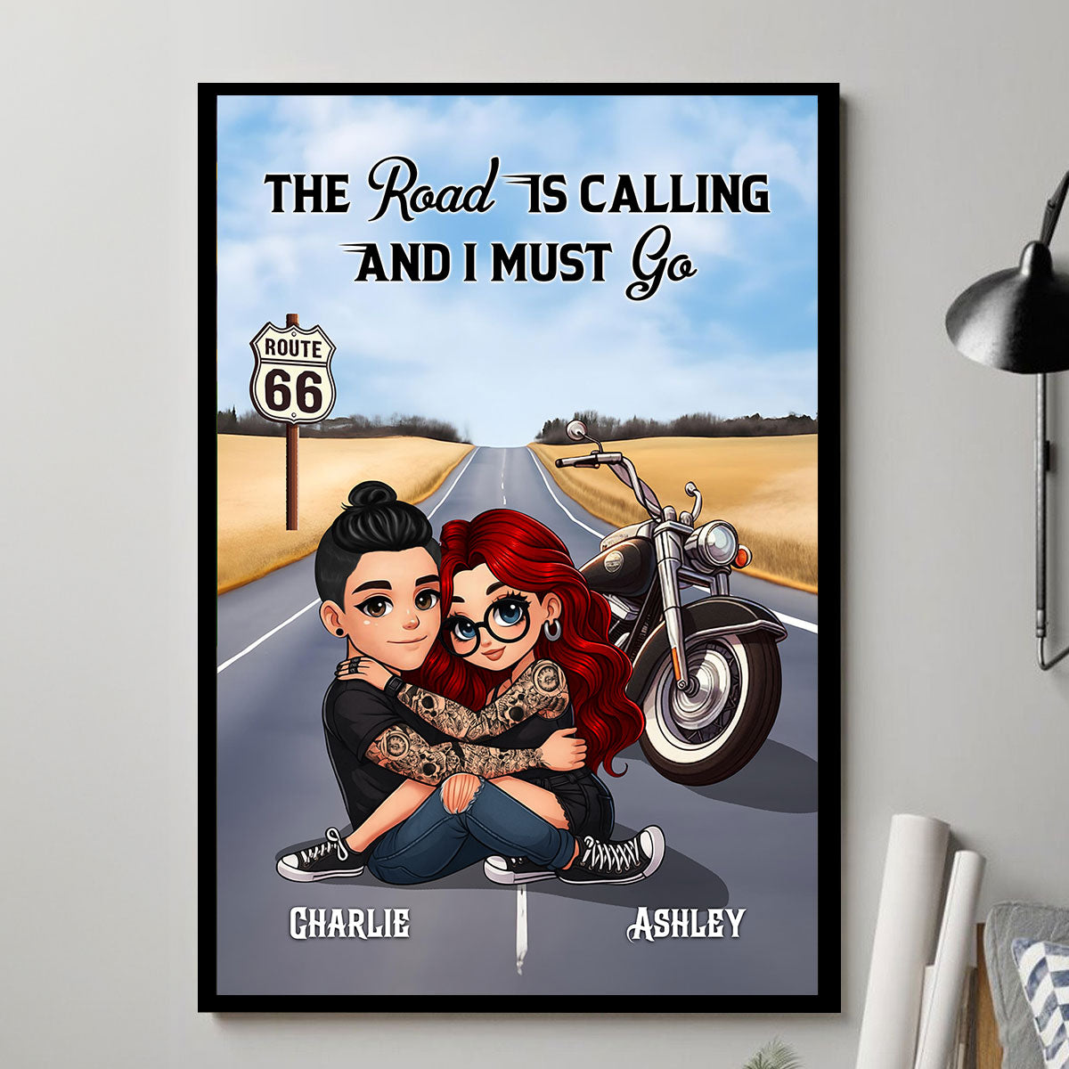 On A Dark Desert Highway Cool Wind In My Hair Motorcycle Riding Personalized Poster for Biker Couples