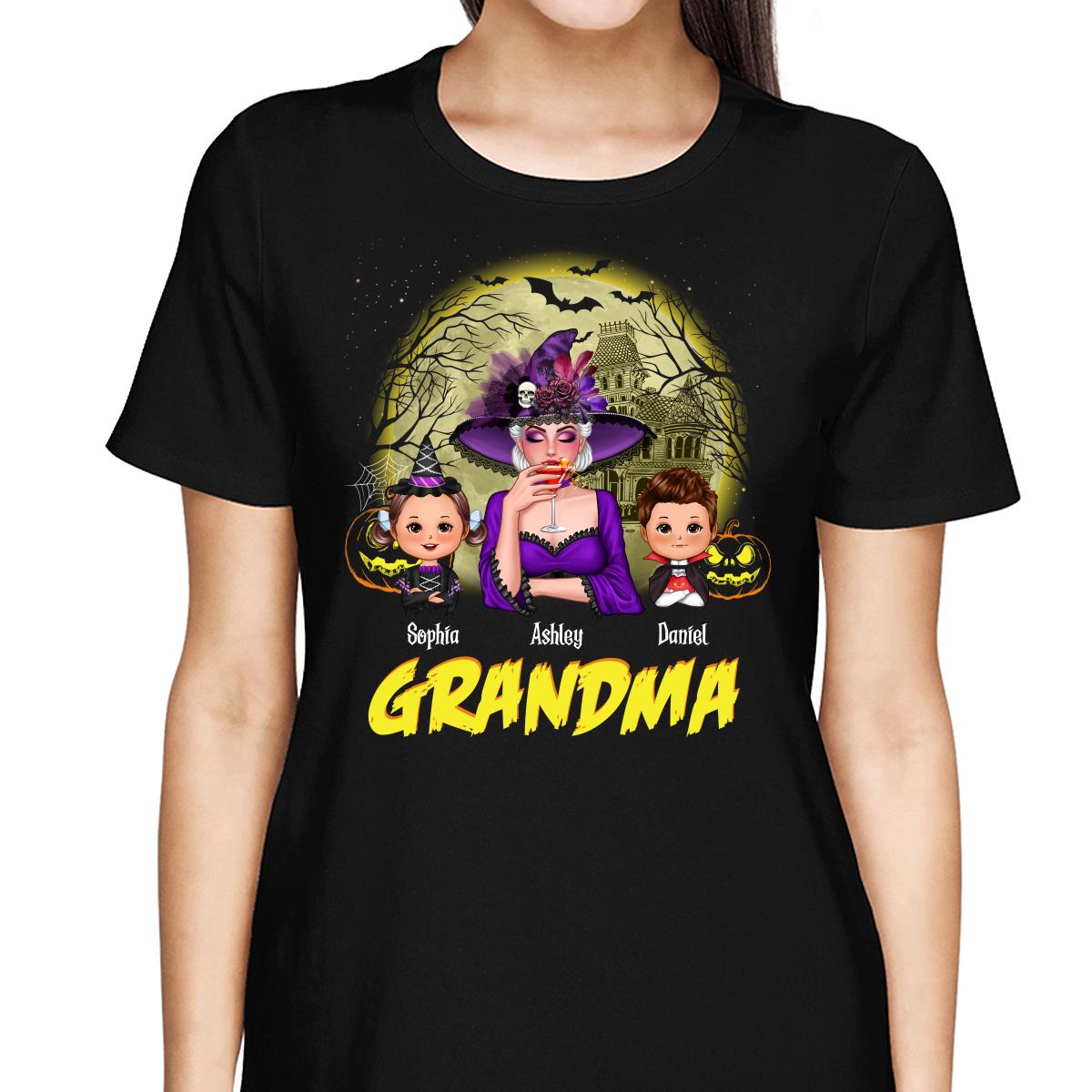 Halloween Glow Yellow Moon Grandma Mom Kids Personalized Shirt