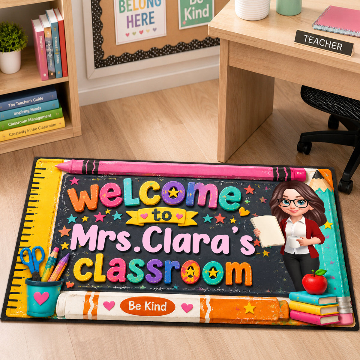 Be Kind Warm Welcome Teacher - Personalized Doormat - Back To School Gift For Teacher, Classroom Decor
