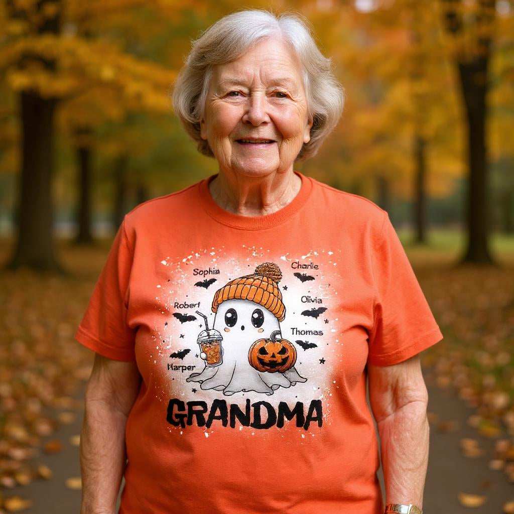 Boo Grandma Fall Season Halloween Custom Grandkids Names Personalized Shirt