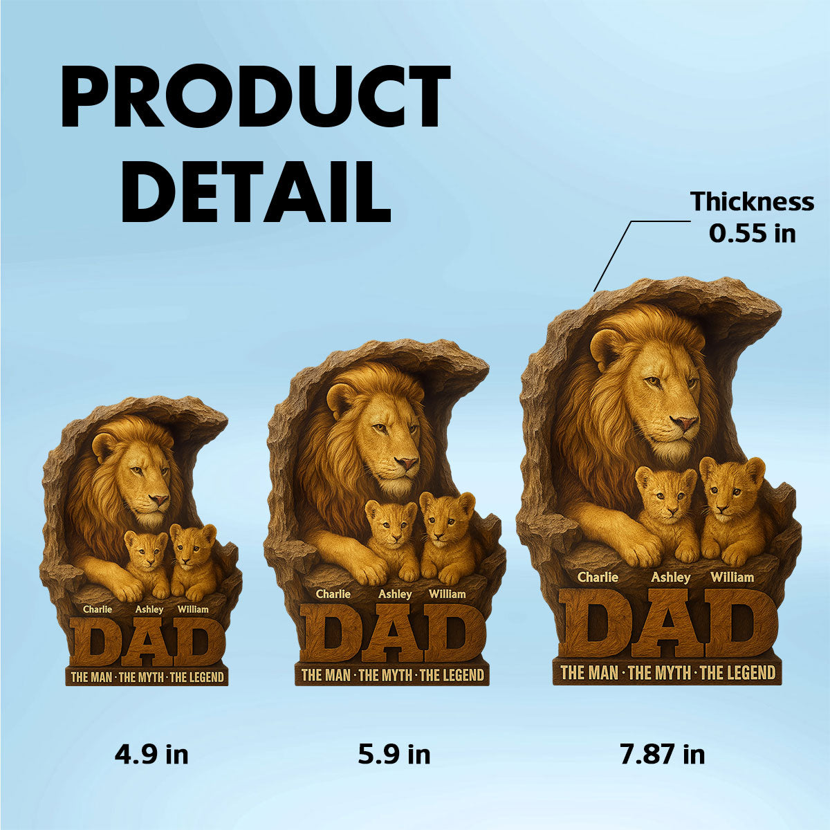 Lion Dad And Kids Personalized Custom Shape Acrylic Block Plaque