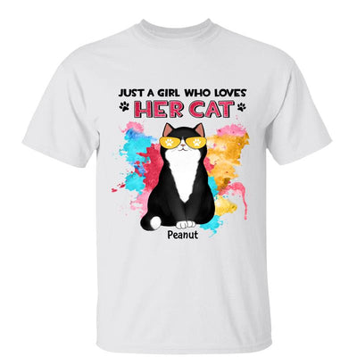 Girl Loves Her Cats Watercolor Texture Cat Mom Personalized Shirt