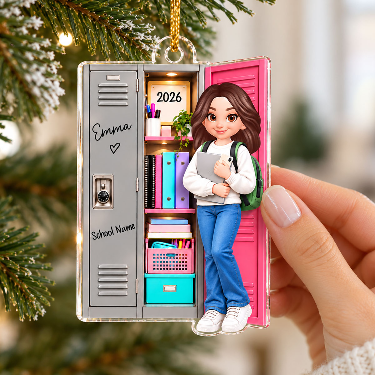 Girl Boy School Locker 2D Flat - Personalized Acrylic Ornament - Personalized Christmas Gift for High School Student
