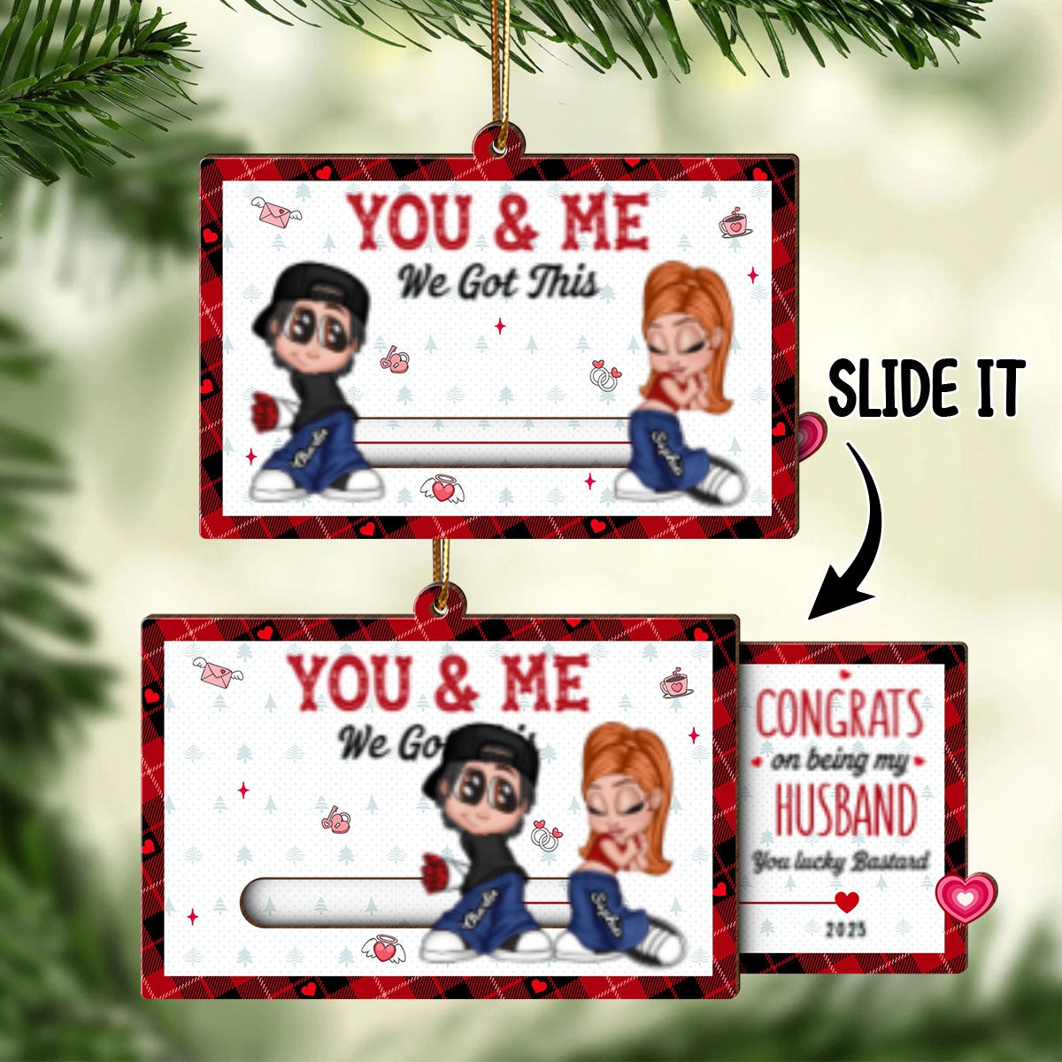 Y2K Couple Personalized Slider Ornament, Christmas Gift for Him for Her