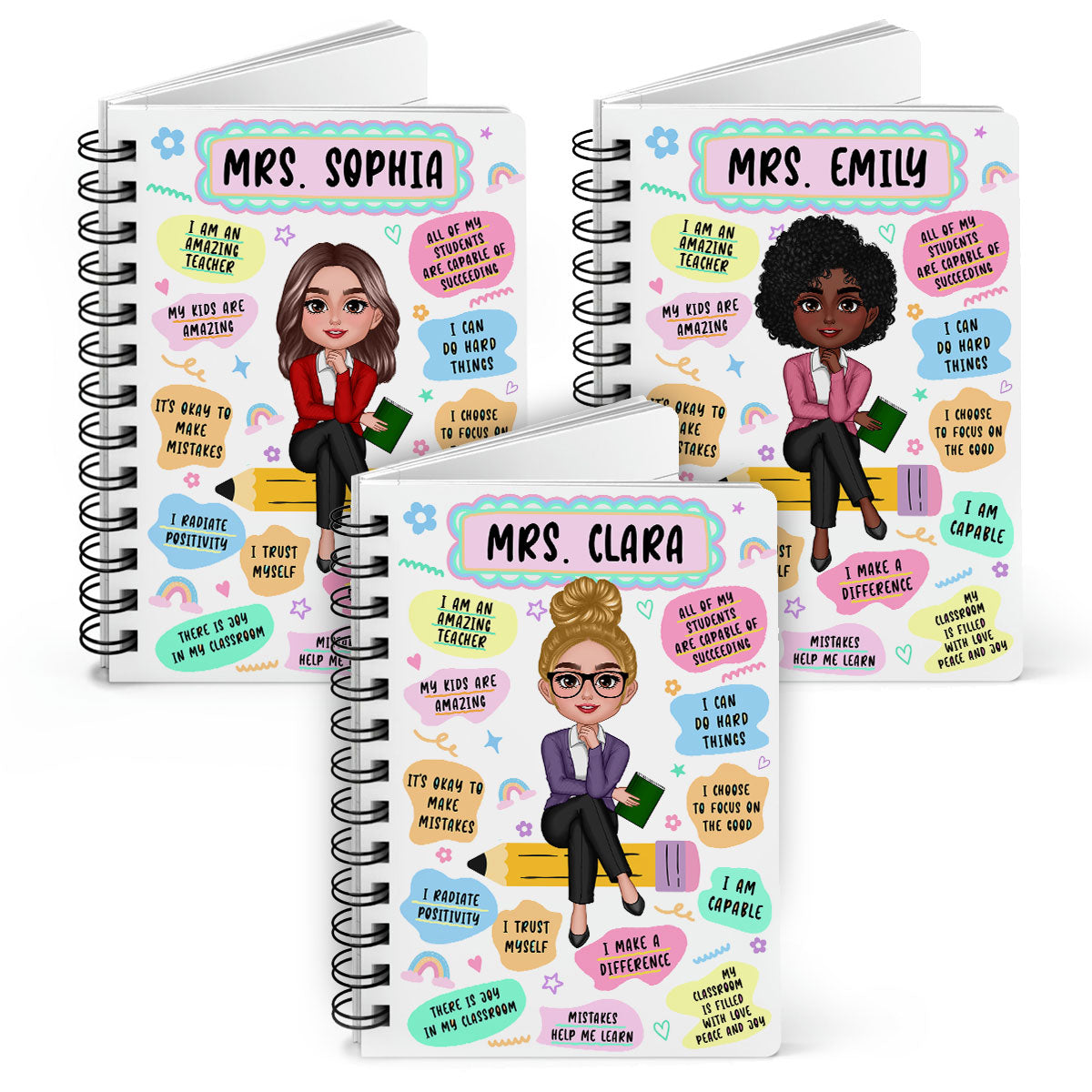 Teacher Daily Affirmation Personalized Spiral Notebook Journal, Back To School Stationery For Teacher